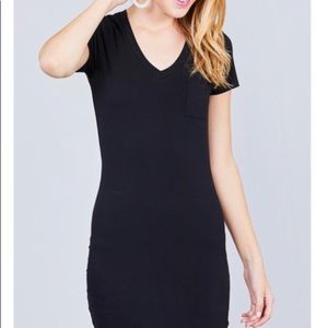 Black V Neck Fitted Tee Shirt Dress